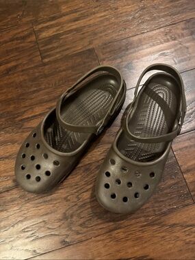 CROCS Olive Green Mary Jane Clog Sandals with Heel Strap